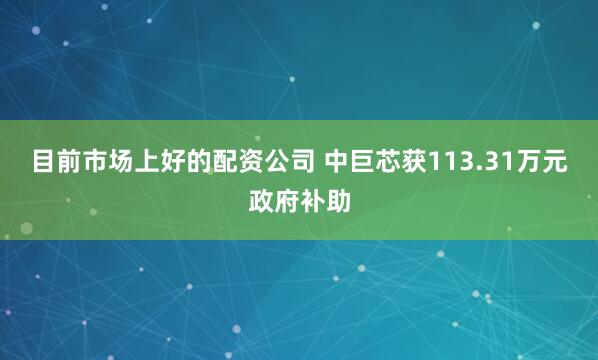 目前市场上好的配资公司 中巨芯获113.31万元政府补助